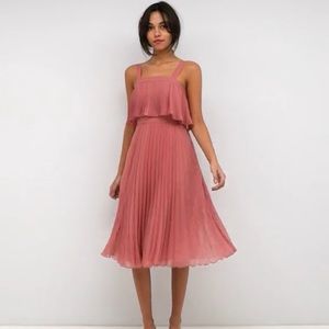NWT ASOS Double Layer Pleated Midi Dress Tea Rose